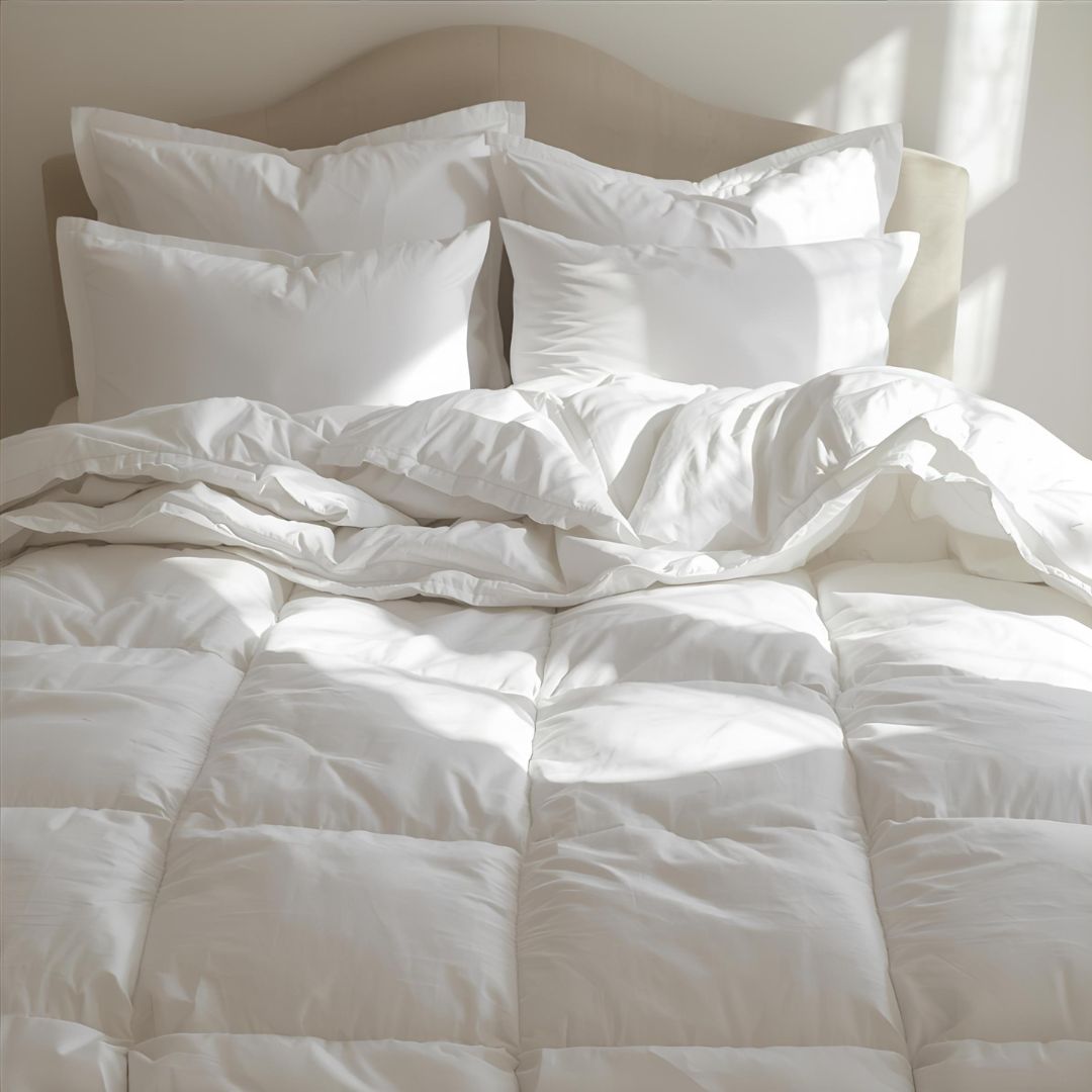 couette de couleur blanche avec 4 oreillers