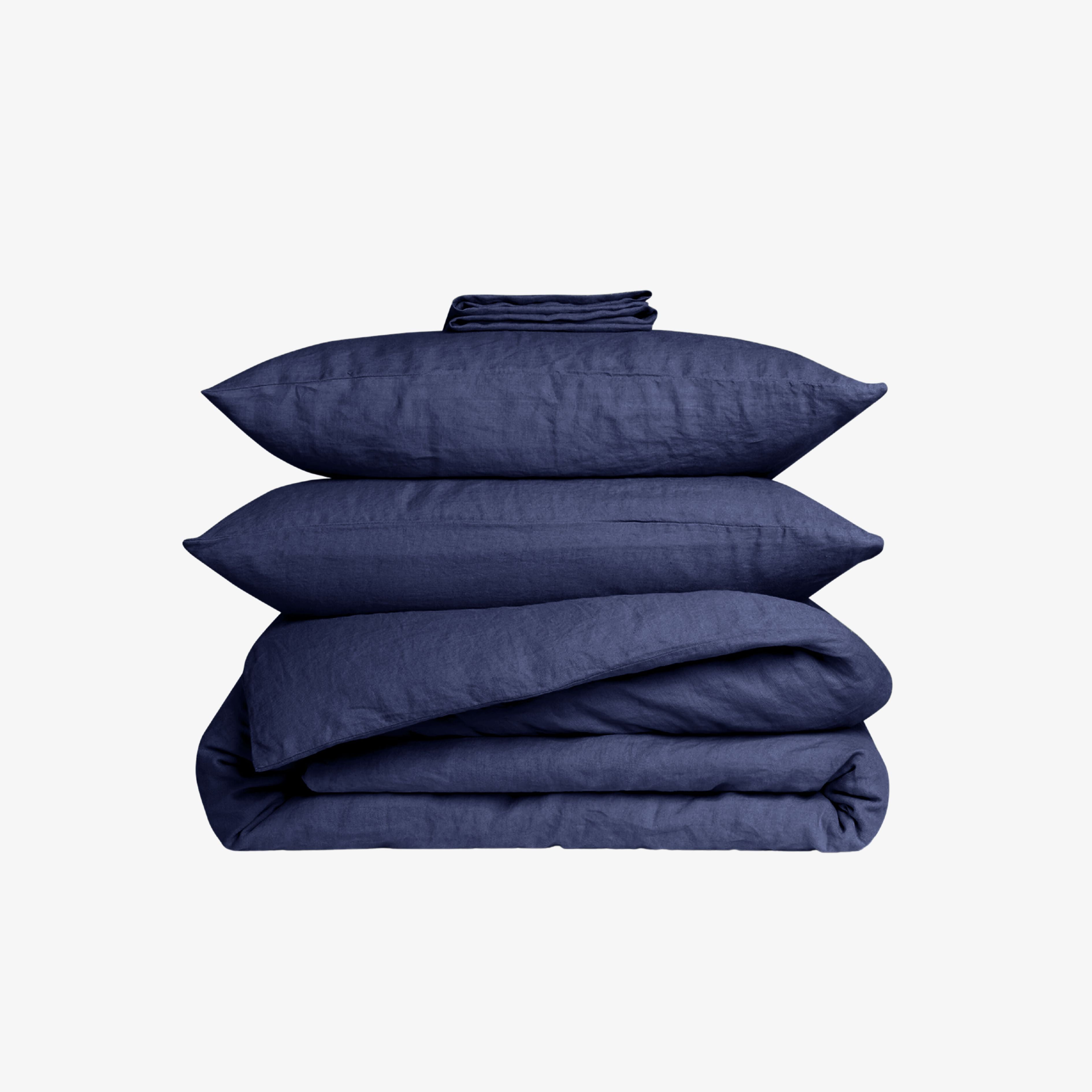 Bettwäsche-Set aus gewaschenem Leinen in Mitternachtsblau