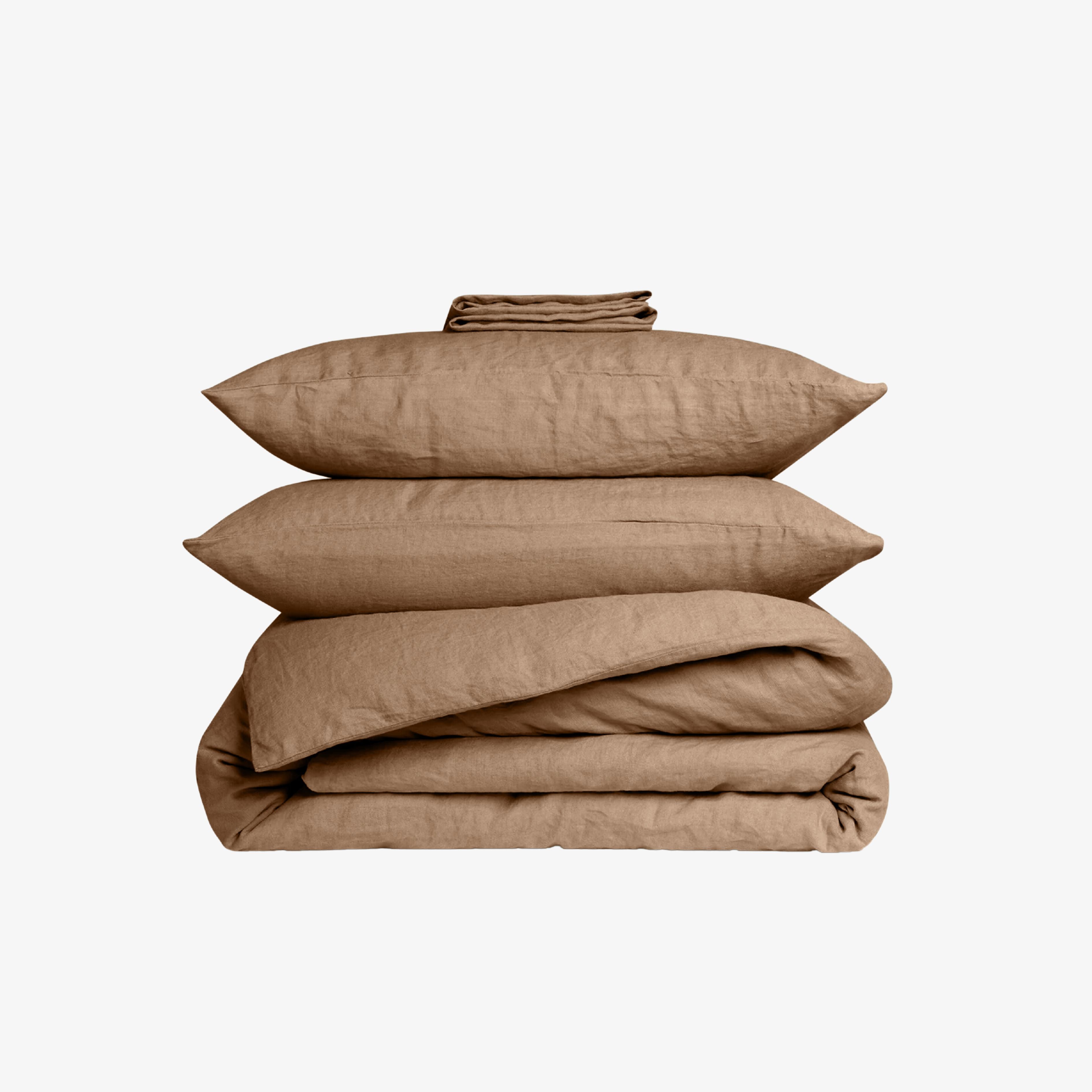 Bettwäsche-Set aus gewaschenem Leinen in Taupe