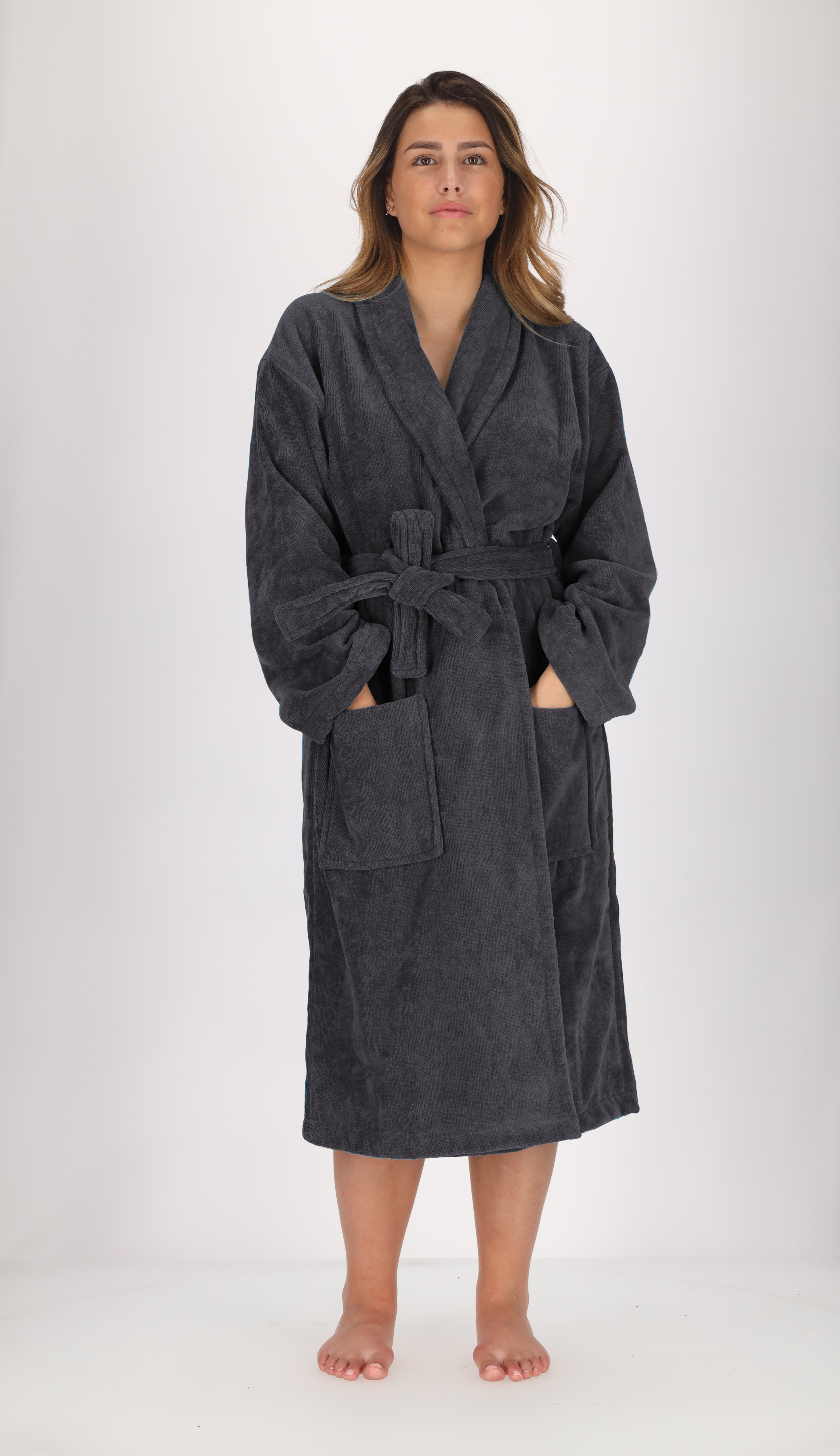 Unisex-Bademantel aus 100 % gekämmter Baumwolle, 430 g/m², Anthrazitgrau