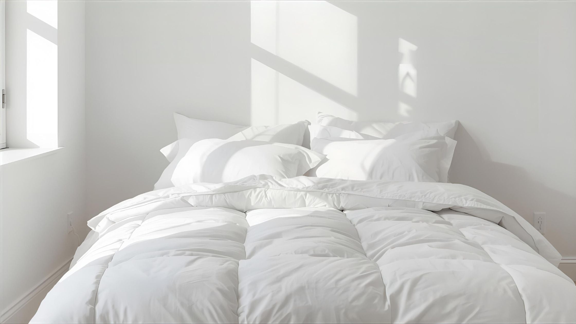 couette sur fond blanc, chambre blanche entière