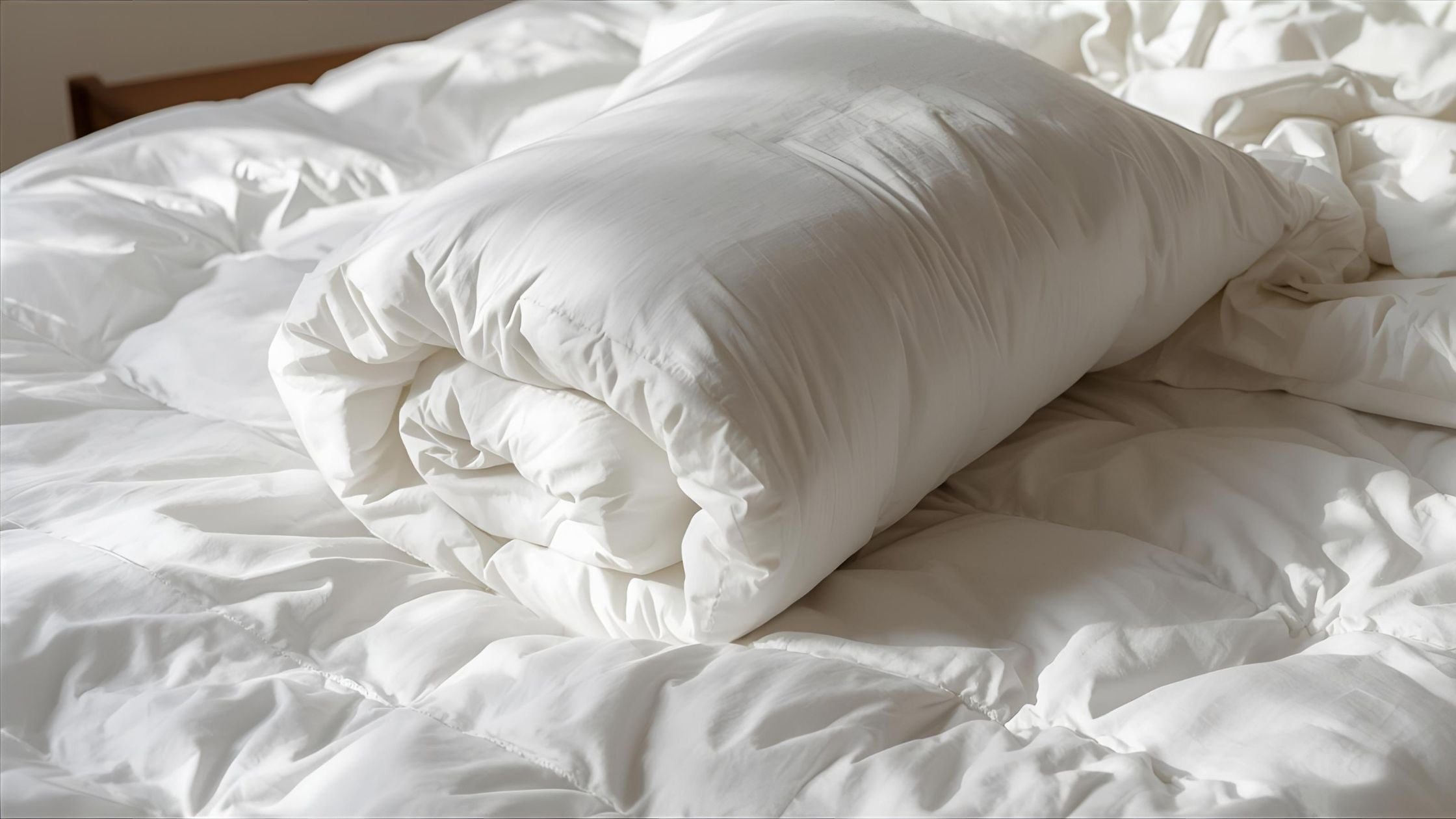 couette roulé au milieu du lit sur une autre couette
