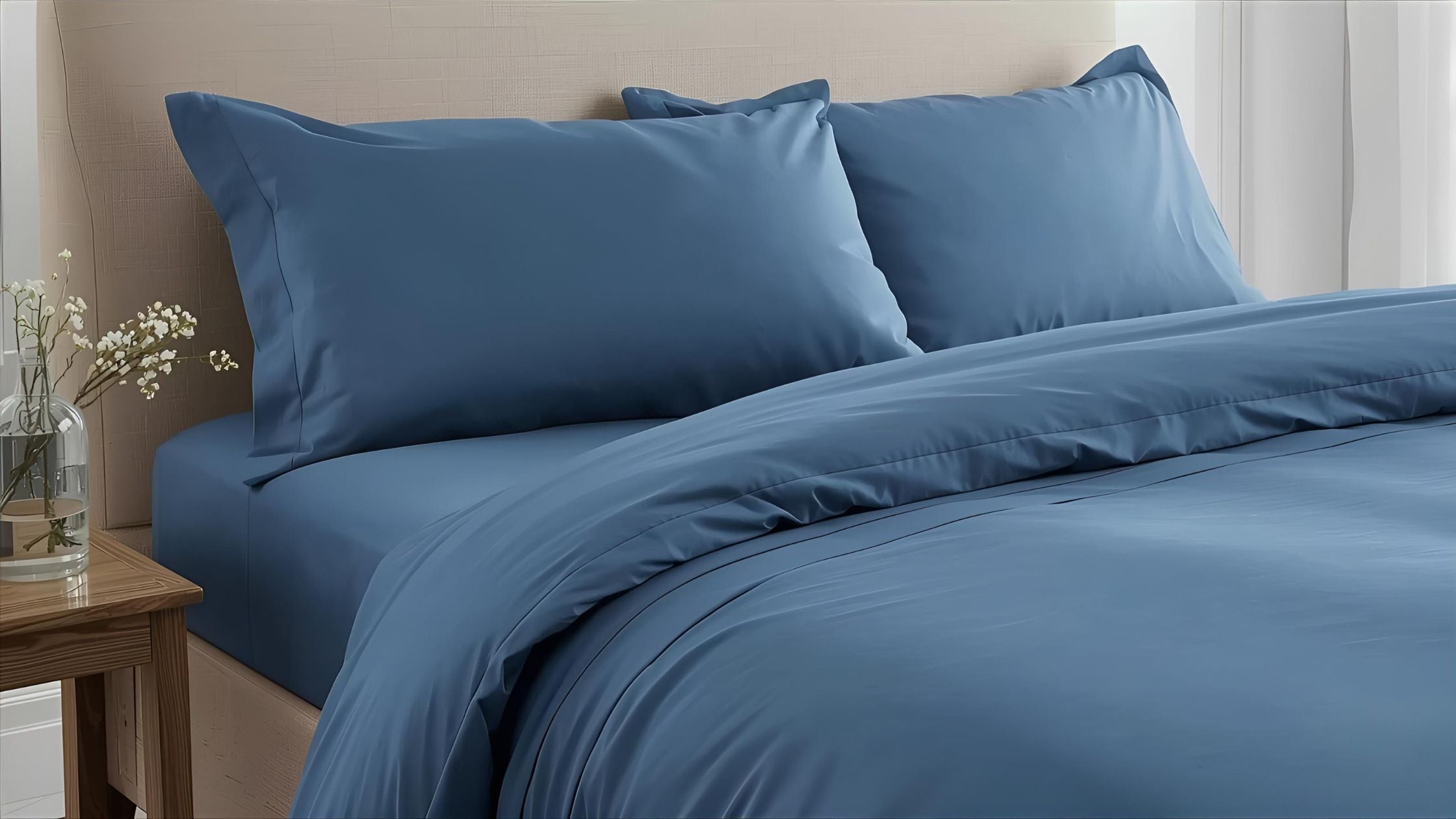 ensemble de linge de lit bleu 160x200 satin de coton 